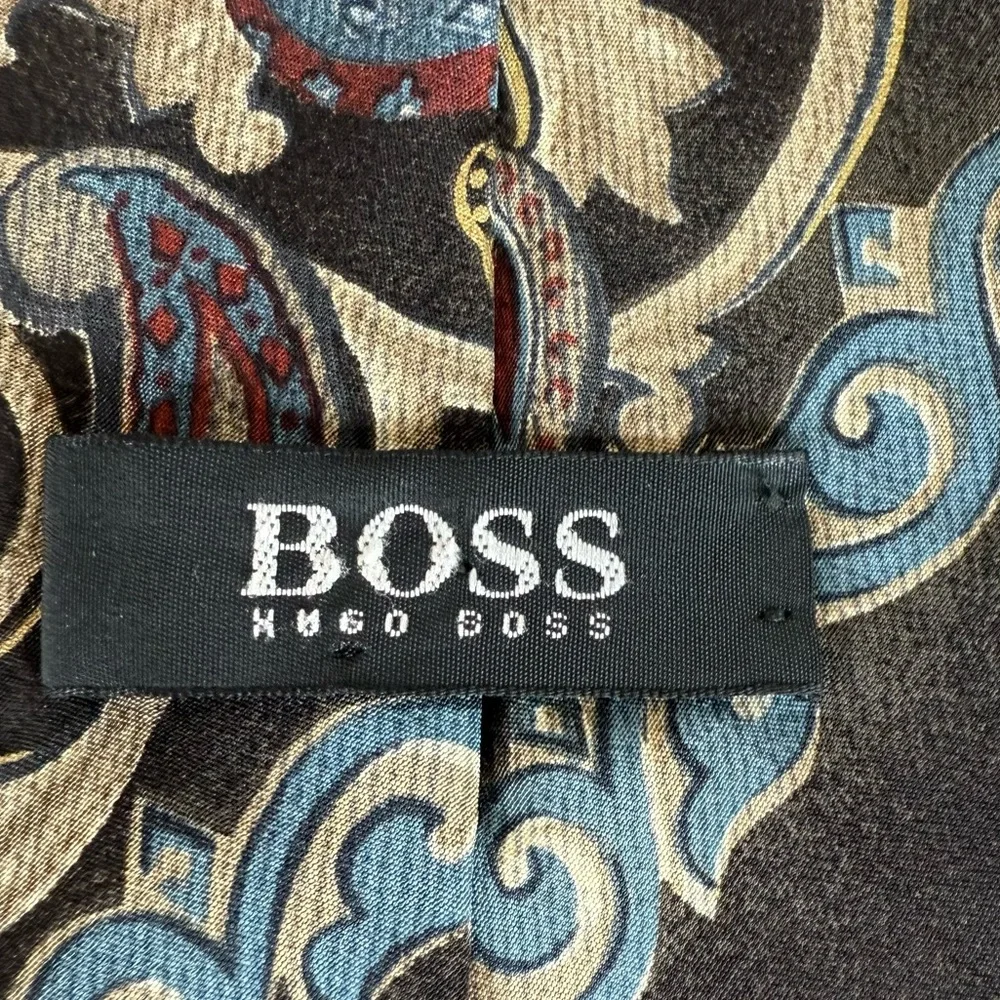 Hugo Boss Paisley Silk Tie Made In Italy Brown Burgundy Blue Gold